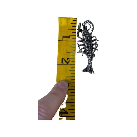 Silver Marcasite Lobster Brooch, Sterling Aquatic Animal Brooch, Crawfish Pin - Picture 8 of 8